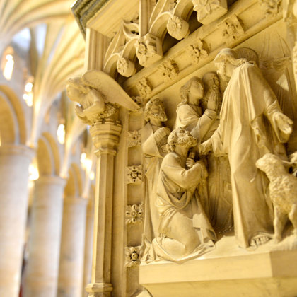 A detail of a carving from a tomb in Tewkesbury Abbey 